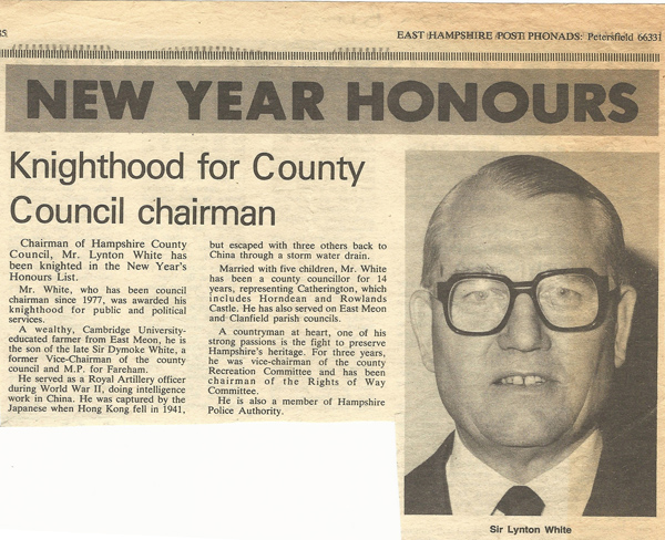 Knighthood for Lynton White, County Chairman.