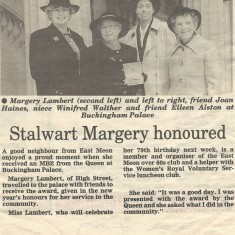 Margery Lambert honoured with MBE. Group included Joan Haines.