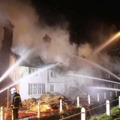 Once again, numerous fire brigades arrived to control the flames. They were too late to save Hockley (the white building nearer the camera) or Brook Cottages