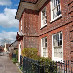 Railings along the front of the house