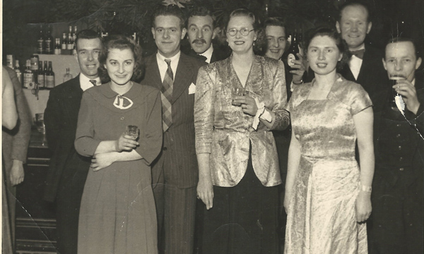 East Meon Institute, caretaker and wife onleft, then Reg Hobbs, John Berry, Par Parlby, her sister, Bob Berry, Frank Berry, Cecil Berry