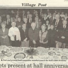 1995 anniversary party for Village Hall. Included in the front row, Lettice Ross, Freddie Standfield, Wilson Atkinson