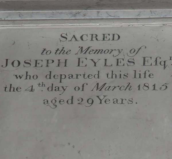 Plaque dedicated to Joseph Eyles II, who died in 1815.