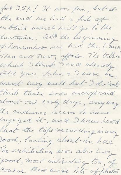 Letter from Clara to Bertha describing the Then and Now exhibition, 1973.