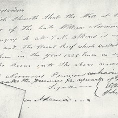 Memorandum 1845? Memorandum describing wall on east of late William Norman's garden and garden belonging to Mr J.N.Atkins built in 1845