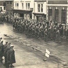 Military parade in Petersfield. East Meon Home Guard, Jack Chitty with stick, back row, Phil Berry, RH back corner