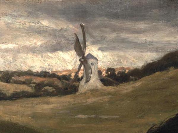There are two buildings in the painting. The windmill on the hill was almost certainly Marland's Mill which sits on a hill a mile north of the village and which couldn't be seen from Westbury House.