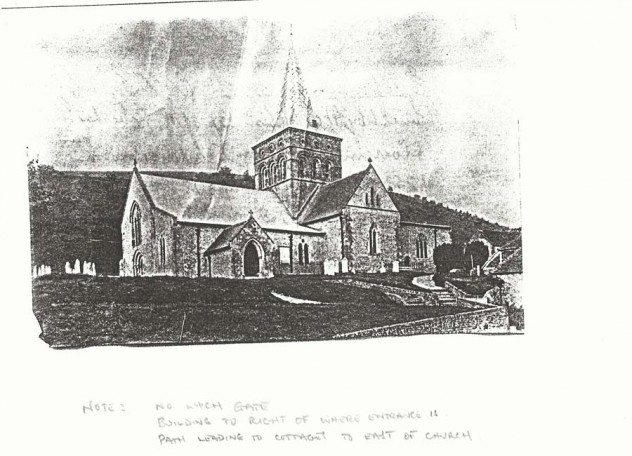 Photocopy of old PC of All Saints, no lych gate (19th century?)
