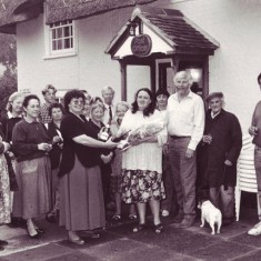 Post Office Handover 1995. Left to right, Tina Stapley, Diana Chadwick, Monique Aldridge, Jeff Wheeler, Thelma Hoare, Jackie Wilson, SHeila Blowers, Jenny Wheeler, David Blowers, Iris Porter, Judy Barber, Frank Wheeler, Charlie Dowlon, Malcolm Barber