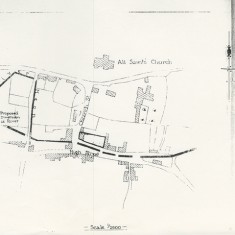 Site plan, n.b. 'Proposed diversion of River' Plan showing site. n.b. 'Proposed diversion of River'