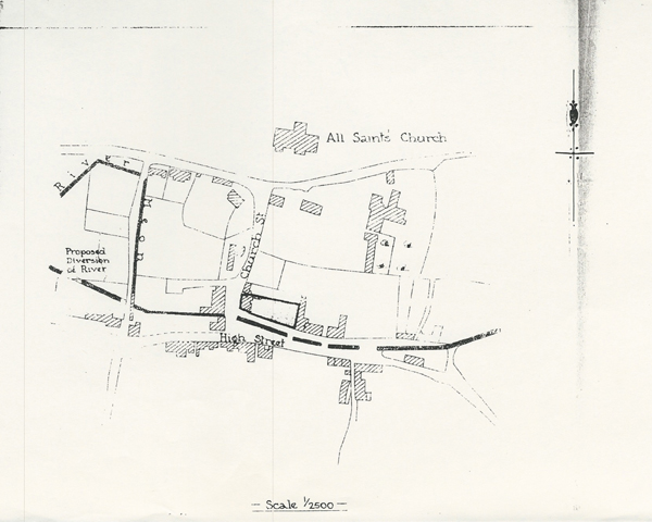Plan showing site. n.b. 'Proposed diversion of River'