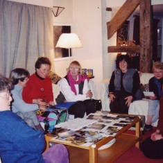 A group of village women assembled in 2000 to start work. A core team above, left to right: Maggie Marks, Joan Rockett, Tiggy Greenwood, Sue Barrett, Jane Sims, Shirley Whiting and Cathy Clayson) met to plan the project and drew the layout on a large sheet of paper. 