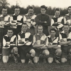 Soccer team unknown date. L to R, back row, Archie Searle, Pat Fielder, John Berry, Reg Hobbs, Dick Berry, Bob Coles. Front row Fred Hartley, Terry Fielder, Les Emery, John Tosdevine, Ted Richards