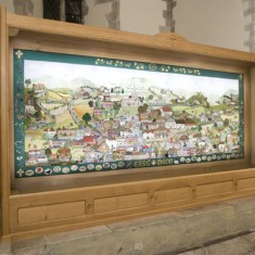 The Millennium Embroidery is mounted in its frame and fibre optic lighting installed. September 2008.