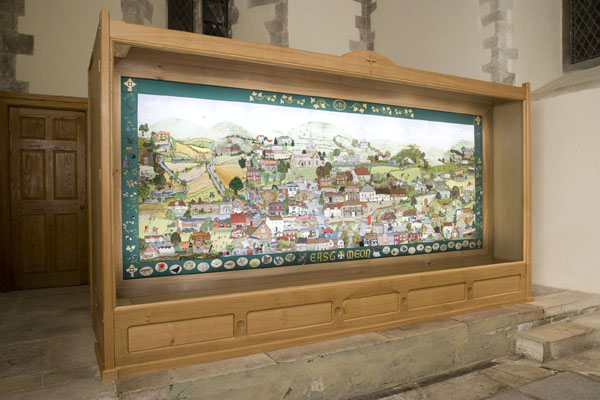 The Millennium Embroidery is mounted in its frame and fibre optic lighting installed. September 2008.