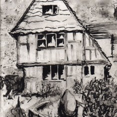 Tricia Blakstad's print, the view from the knot garden installed in 1990s.