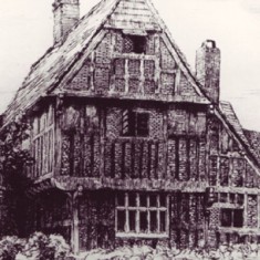 The celebrated engraver Robert Bryden visited East Meon in 1905 and made five engravings, including this one of The Tudor House.