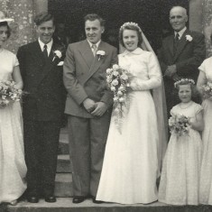 1954. John Wells, Bob Berry, Jean Berry, John Berry, Jack Chitty, Marlene Kille, Ann Tucker (4 years old)