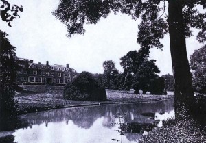 The school buildings from across the lake.