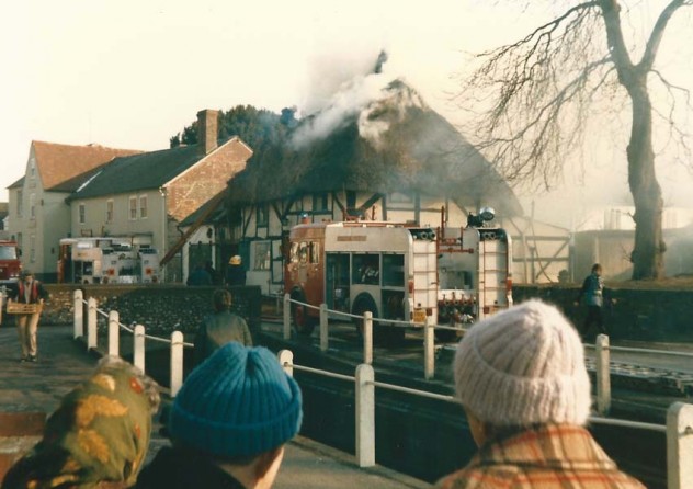 Fire at White Cottage, with spectators.