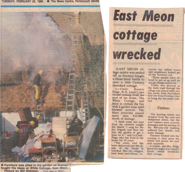 Photograph and article from Portsmouth News describing fire at White Cottage