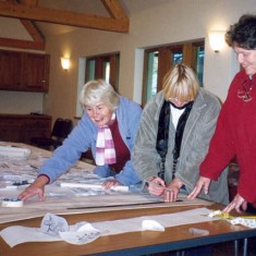 Working on the design, Margaret Ward, Sue Barrett and nk.