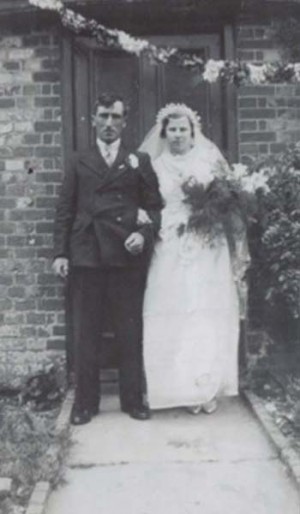 Alan Blackman wedding Alan Blackman, after his weddding, at the door of Rose Cottage, which used to stand alongside Heycroft but which no longer exists.