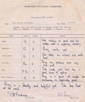 Amy Blackman report Amy Blackman's school report.