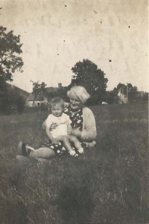 Margaret with granny in field, Kews Meadow - another of the photographs sent to Reg in Italy.