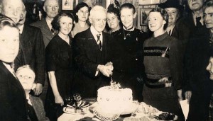Clara Fisher, first lady from the right, with her father Robert, holding knife, and sister Dorie, next to him/