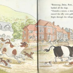 Cows and dogs in High Street, by Judy Brooks, showing All Saints Church, The Post Office (at the time), Glenthorne House (from the other direction).