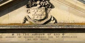 Forbes almshouses inscription Inscription, recording the dedication of the Almshouses to George Forbes.