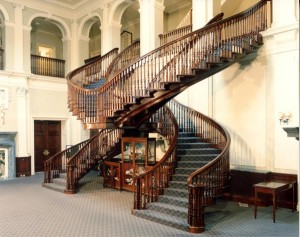 Lady Peel had engaged Hooydonk Brothers to design Leydene; described as ‘Decorative Artists’, they had created elaborate interior schemes for homes of the ‘moneyed classes’. Their most notable contribution was the double-spiral staircase in the spacious entrance hall. 