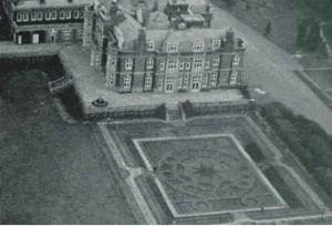 Leydene House, with the garden based on one of Lord Ashton's linoleum patterns. Work re-commenced in 1919 and the Main House was completed in 1925, although some rooms were occupied in 1924.  However, the original plans had to be curtailed slightly, as a result of the war devaluing the pound.  Some ‘corners’ were cut during the construction, such as a lack of damp course and some external walls only being one brick thick.  This caused a lot of problems in later years.  