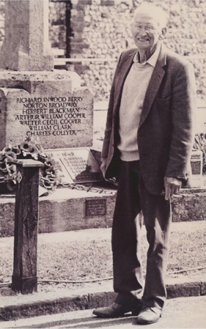 Reg Files, with war memorial.