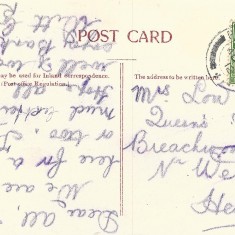 The reverse of the Bird's Eye Post Card. This stamp of George V was issued the year of his coronation, 1910. The text carries a date, sometime in the 1910s, but the last digit is not legible.