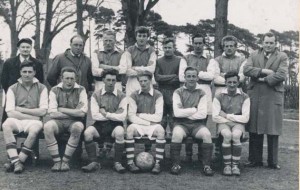 Soccer team East Meon soccer team. Back row, Bert Cole, Pat Fielder, Rory Lanham, Gus Cole, Gordon Maw, Jon James, Len Cannings, Jumbo Blackman, Front row, Tony Crockford, Pat Lanham, George Mundern, Ginger Phillips, Terry Fielder, Jim Bown.