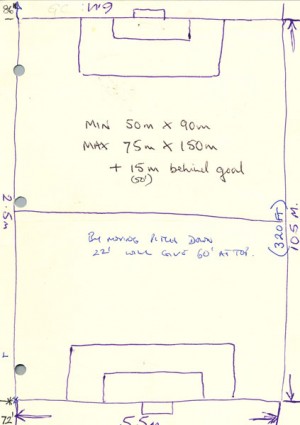 Dimensions of football pitch sketched by Football Club