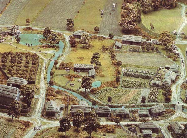 Domesday model of the River Meon and village housing. 