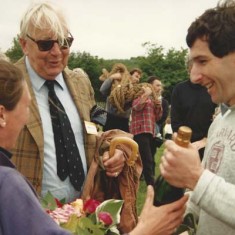 On the left, Susan Davenport and, centre, John Simpson, then chair of the Village Hall Committee, were the two responsible for the re-launch of the fete as a full-blown Country Fair. (Susan's husband Graham is receiving the bottle of champagne.)
