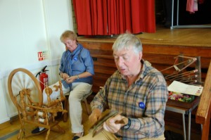 David and Hilary Hopkins demonstrating mediaeval spinning.