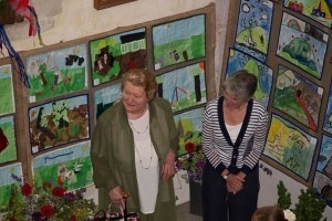 Patricia Routledge and Clare Bartlett with exhibition of children's art