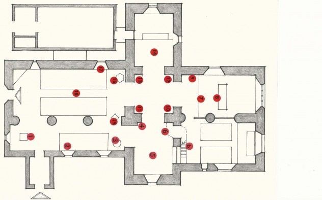 Plan of church, shoing positions of arrangements. 