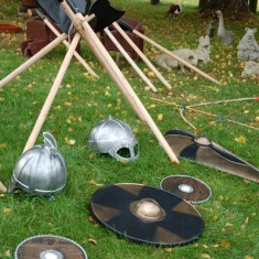 Farm tools and weapons ready for the re-enactment.