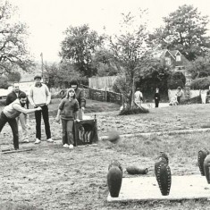 Skittles at Church Fete or School Fair. Andrew Atherton, Jeanette Whitear, front Michaela or Casey Whitear 