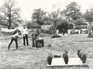 Skittles at Church Fete or School Fair. Andrew Atherton, Jeanette Whitear, front Michaela or Casey Whitear 