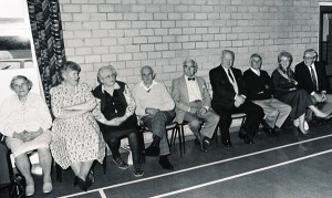 Left to right, Lily Nicholson, Shirley Newbury, Bessy Dowlen, Charlie Dowlen, Eddit Stubbington, Arthur Newbury, Jean Berry, John Berry