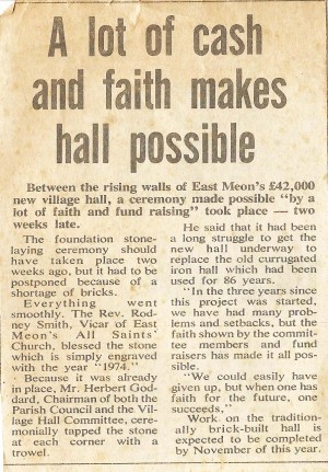 Report on the fundraising for the building of the Hall
