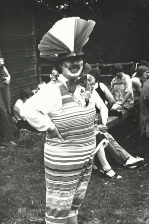 Fund-raising fancy dress event, Pam Sparrow as clown.