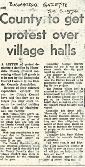 County to get protest over village halls Basingstoke Gazette 29 3 74